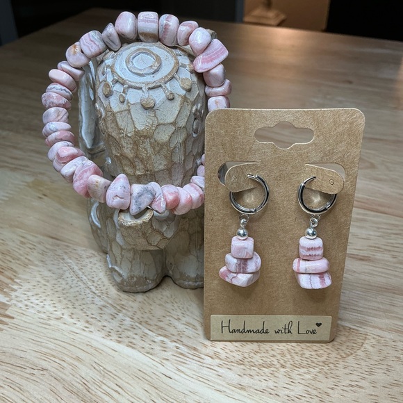 Silver Plated Rhodochrosite Chip Earrings - Picture 2 of 2